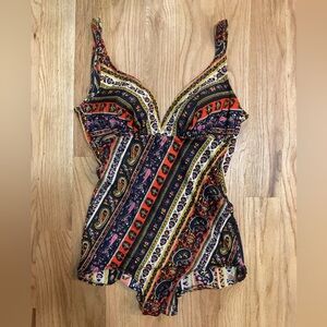Vintage Italian One Piece Paisley Bathing Suit Rose Marie Reid Size 14